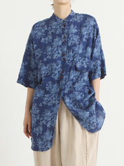 Linen Floral Irregular Single Breasted Women Loose Shirt