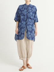 Linen Floral Irregular Single Breasted Women Loose Shirt