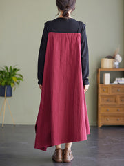 Langärmliges, lässiges rotes Frühlings-Patchwork-Kleid