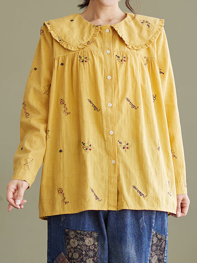 Damen-Frühlingshemd aus Baumwollleinen mit langen Ärmeln
