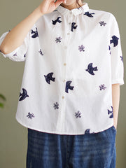 Plus-Size Short Sleeve Polo Neck Loose Women Summer Shirt