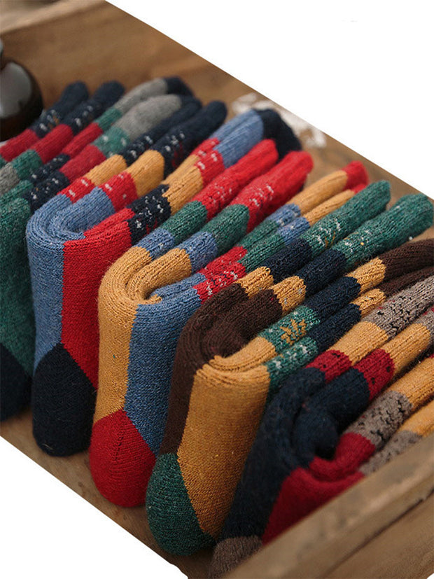 5 Pairs Wool Color Block Striped Warm Socks