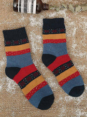 5 Pairs Wool Color Block Striped Warm Socks