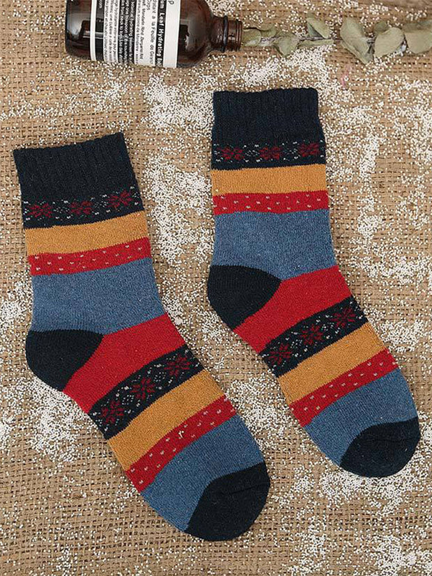 5 Pairs Wool Color Block Striped Warm Socks