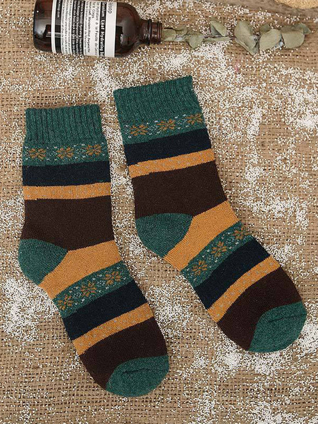 5 Pairs Wool Color Block Striped Warm Socks