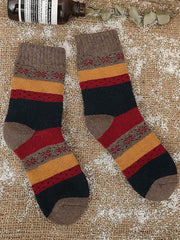 5 Pairs Wool Color Block Striped Warm Socks