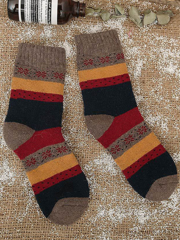5 Pairs Wool Color Block Striped Warm Socks