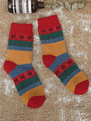 5 Pairs Wool Color Block Striped Warm Socks