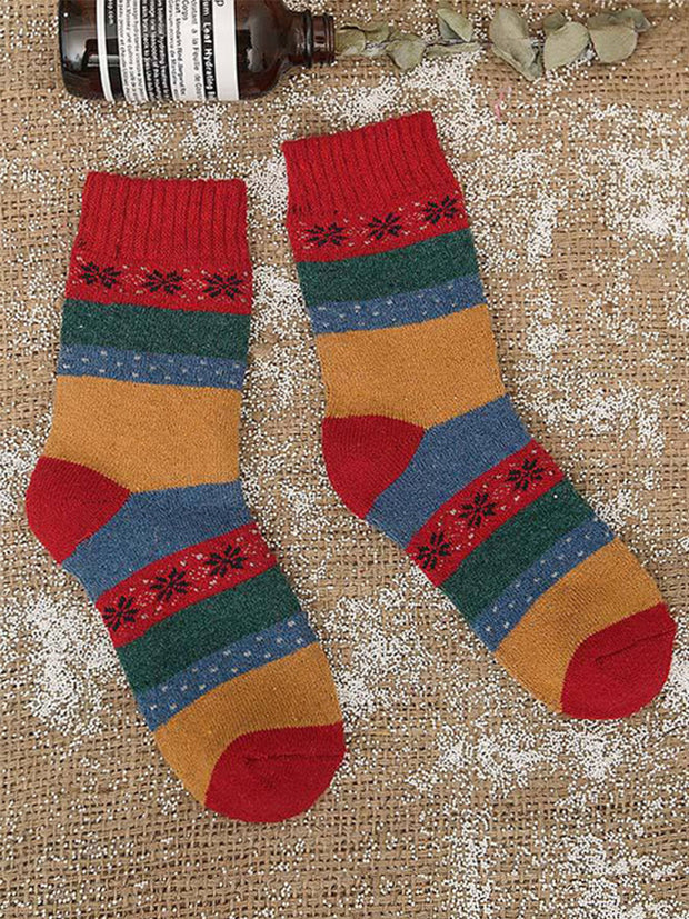 5 Pairs Wool Color Block Striped Warm Socks