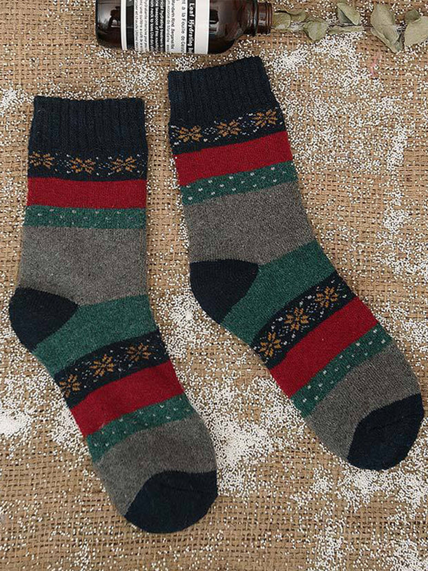 5 Pairs Wool Color Block Striped Warm Socks