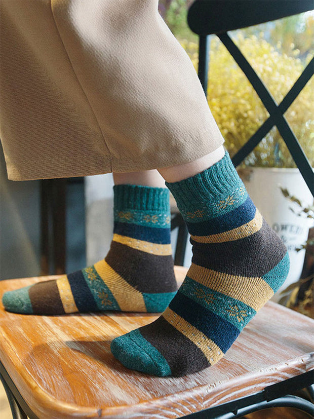 5 Pairs Wool Color Block Striped Warm Socks