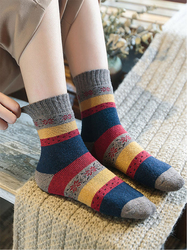 5 Pairs Wool Color Block Striped Warm Socks