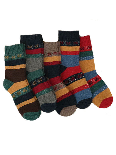 5 Pairs Wool Color Block Striped Warm Socks