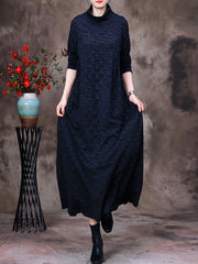 Women Bubble Cotton Turtleneck Dress