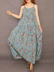 Summer Printed 100% Cotton Floral Suspender Pinafore Dress