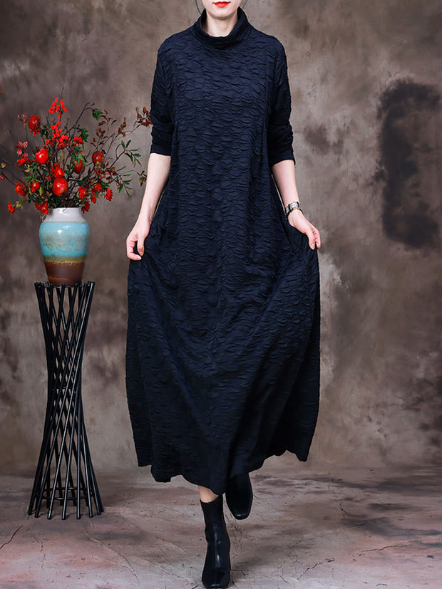 Women Bubble Cotton Turtleneck Dress