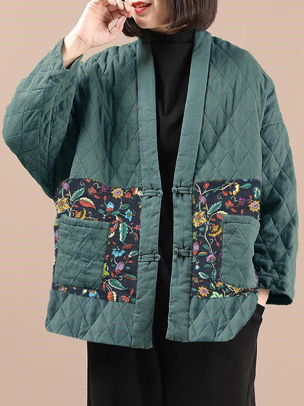 Ethnischer Mantel mit gespleißten Taschen und V-Ausschnitt für Damen in Übergröße