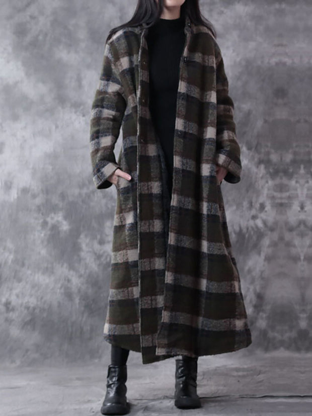 Winter Small Collar Plaid Lattice Cashmere Coat