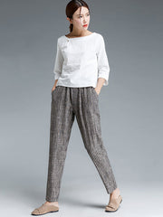 Stripe Cotton Linen Women Pants