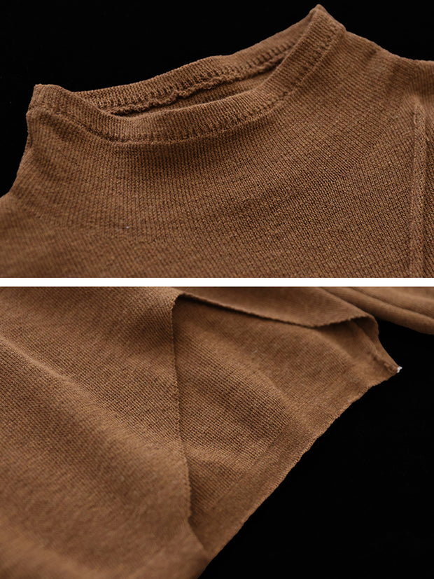 Women Loose Irregular Hem Half-high Collar  Sweater
