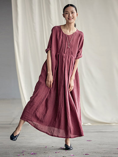 Elegantes, plissiertes, lockeres Leinenkleid im chinesischen Stil