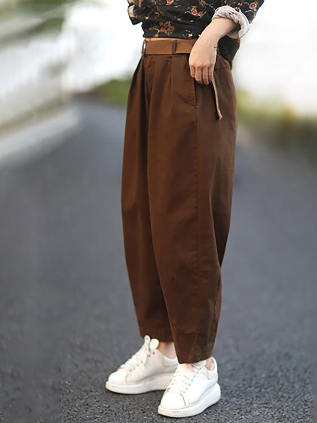 Casual Pure Color Bloom Pants With Belt