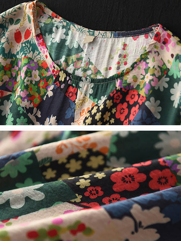 Kurzärmliges lockeres Sommerkleid mit Blumendruck
