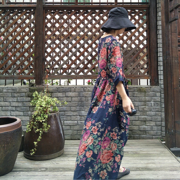 Floral Prints Pleated Summer Cotton Dress
