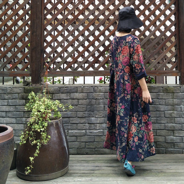 Floral Prints Pleated Summer Cotton Dress
