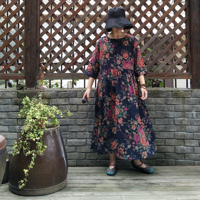 Floral Prints Pleated Summer Cotton Dress