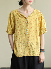 Floral Prints Single Breasted Cotton Linen Shirt