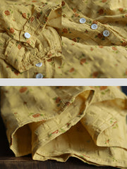 Floral Prints Single Breasted Cotton Linen Shirt