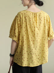 Floral Prints Single Breasted Cotton Linen Shirt