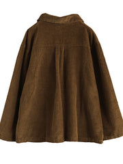 Women Solid Color Pocket Corduroy Jacket Coat