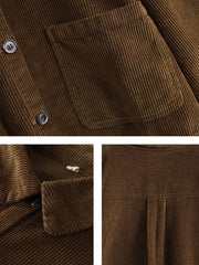Women Solid Color Pocket Corduroy Jacket Coat