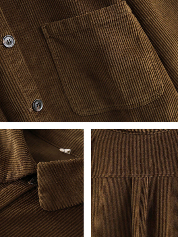 Women Solid Color Pocket Corduroy Jacket Coat