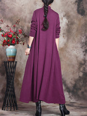 Women Pure Color Knitted High Neckline Dress