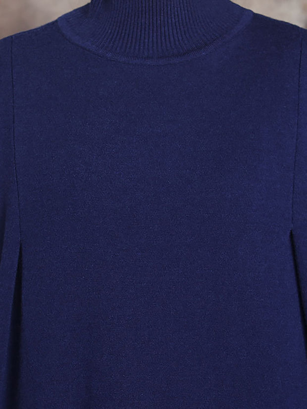 Women Pure Color Knitted High Neckline Dress