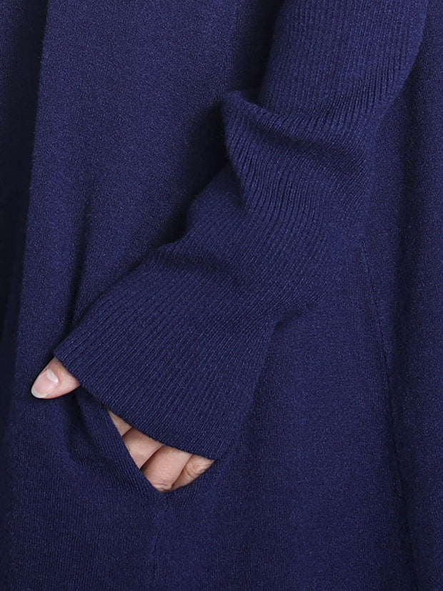 Women Pure Color Knitted High Neckline Dress
