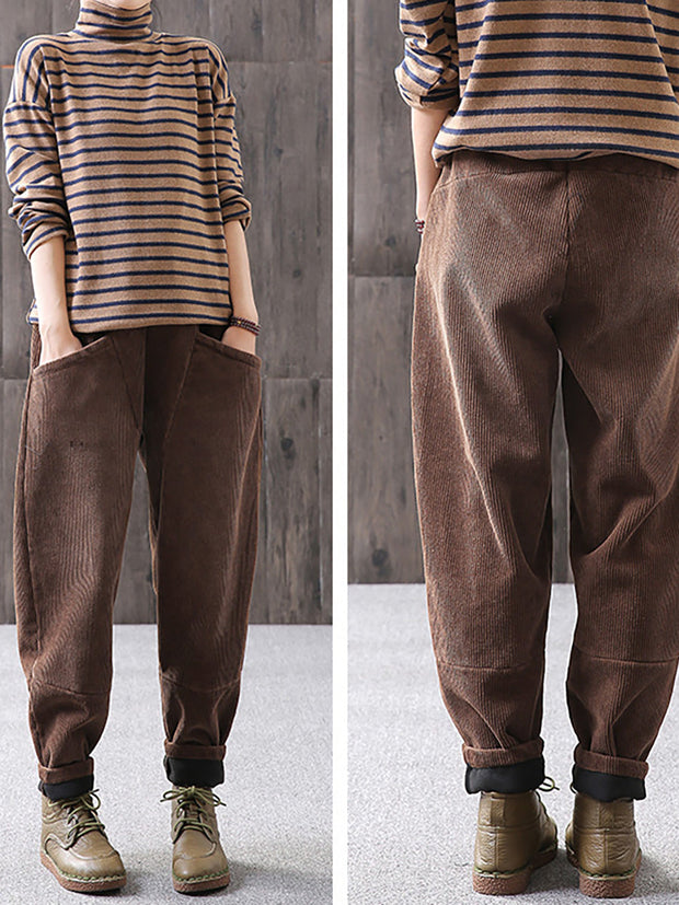 Winter Warm Solid Color Corduroy Pants
