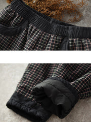 Damen-Hose aus Baumwoll-Leinen mit kariertem elastischem Bund