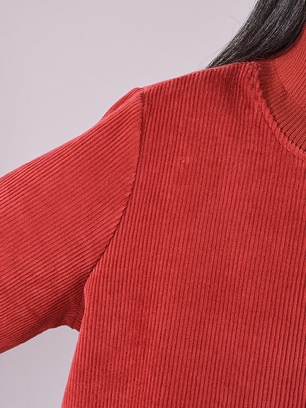 Plus Size - Women Solid Color Corduroy Dress