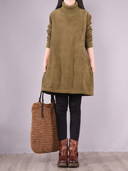 Plus Size - Women Solid Color Corduroy Dress