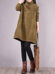 Plus Size - Women Solid Color Corduroy Dress