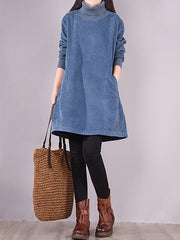 Plus Size - Women Solid Color Corduroy Dress
