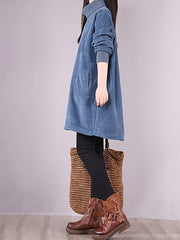 Plus Size - Women Solid Color Corduroy Dress