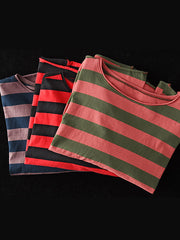 100% Cotton Spring Casual Striped T-Shirt