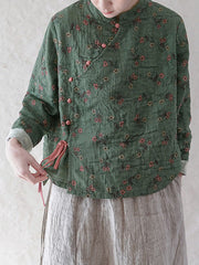 100% Cotton Floral Retro Lace-up Sweatshirt