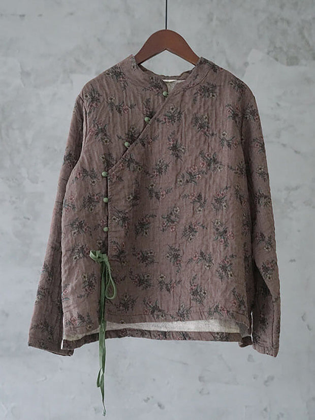 100% Cotton Floral Retro Lace-up Sweatshirt