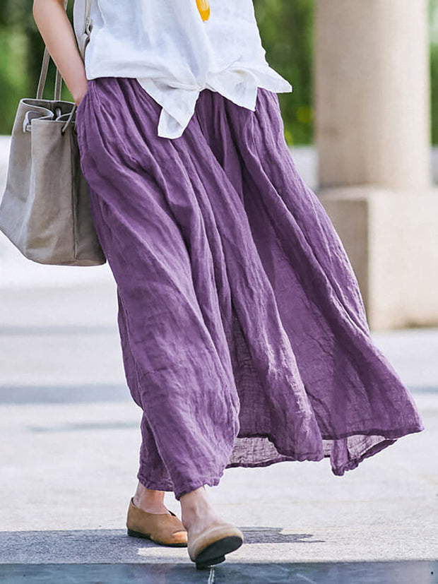100% Linen Women Pure Color Skirt